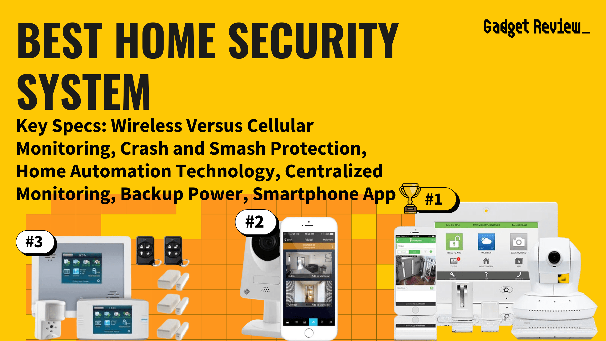 best home security system featured image that shows the top three best home security system models