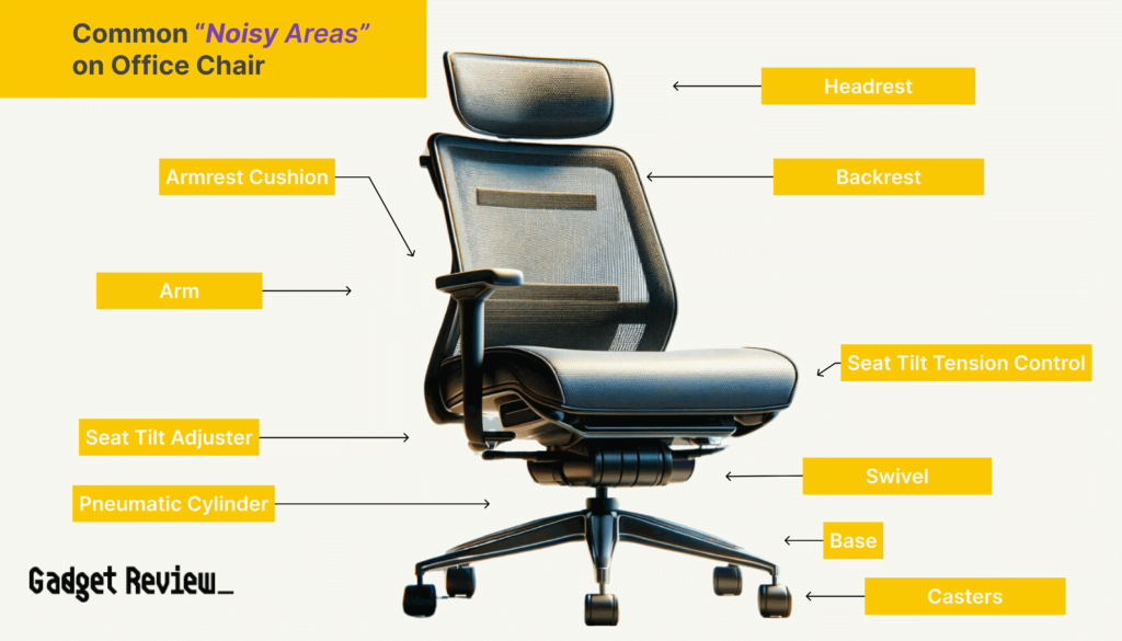 showcasing common noisy areas on a office chair