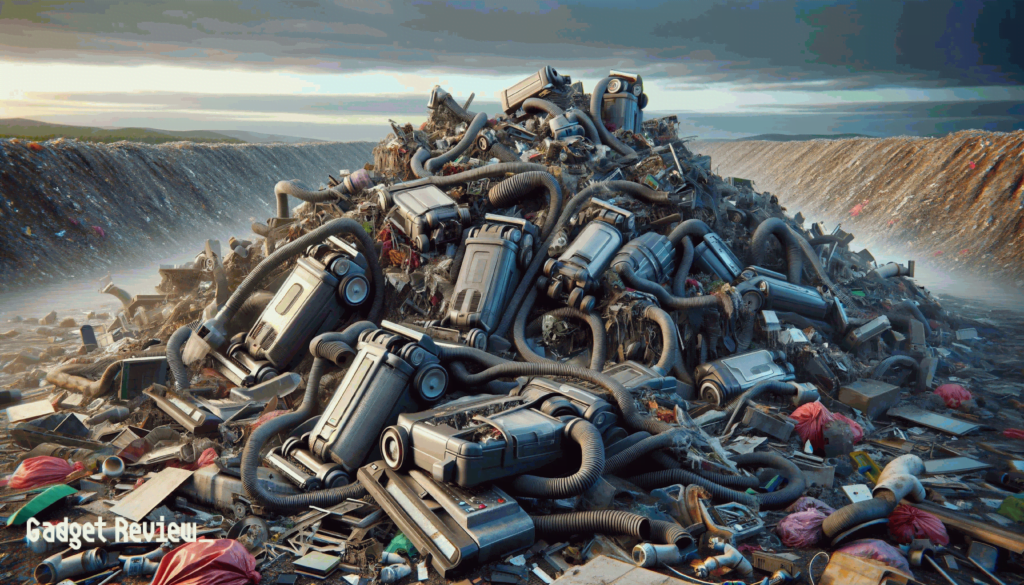 junkyard filled with electronic equipment like vacuum cleaners.