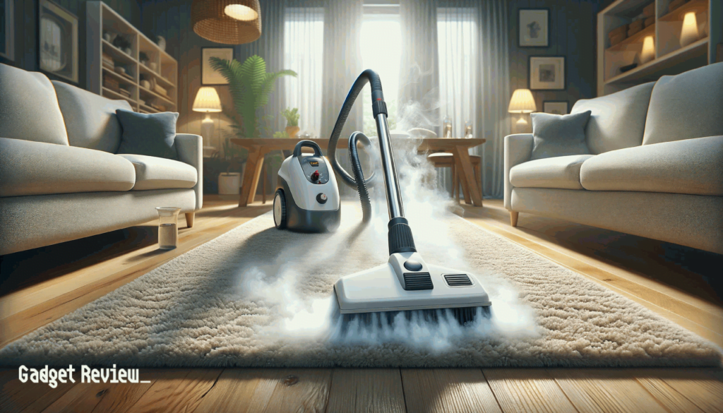 A steam cleaner cleaning the carpet in the drawing room.