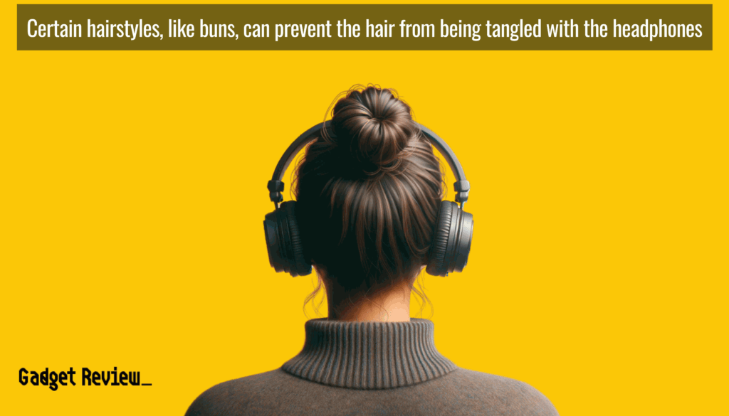 person wearing headphones with a bun