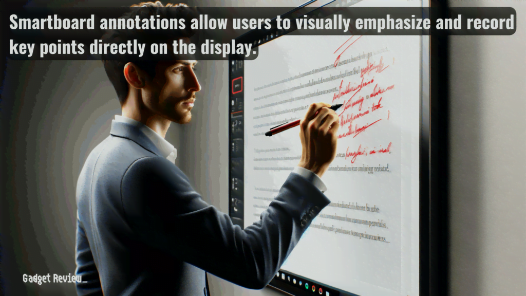 man using a stylus to write on a smartboard