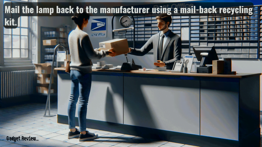 Mail the lamp back to the manufacturer using a mail-back recycling kit.