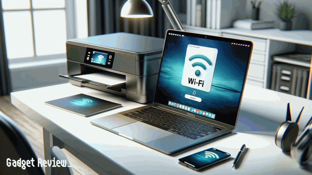 laptop connected to a printer through Wi-Fi