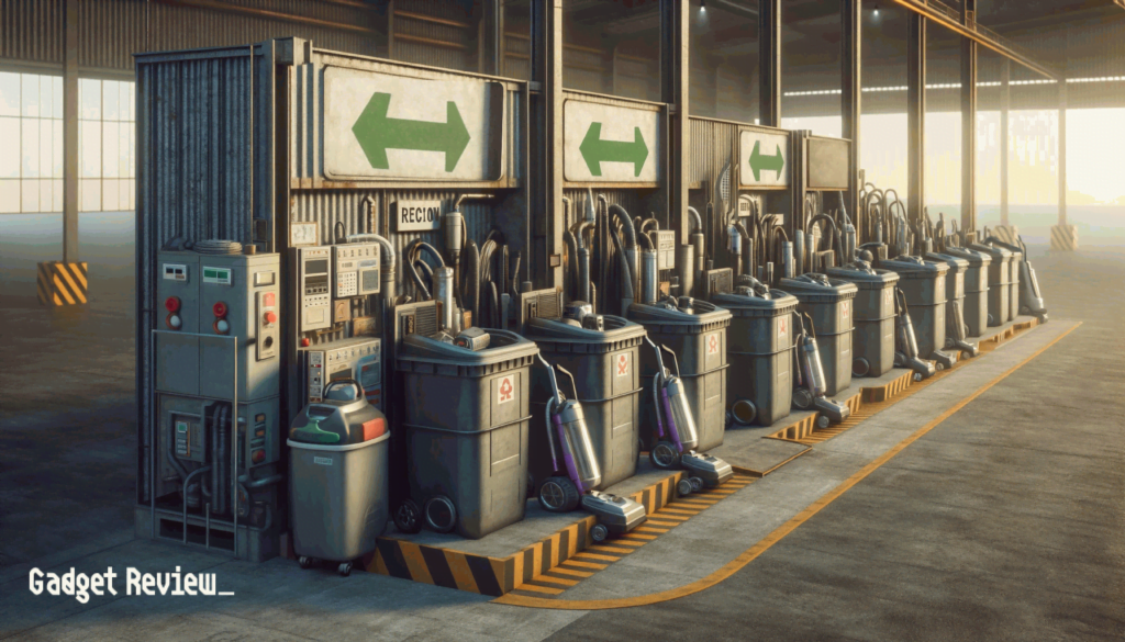 Recycling center with vacuum cleaners