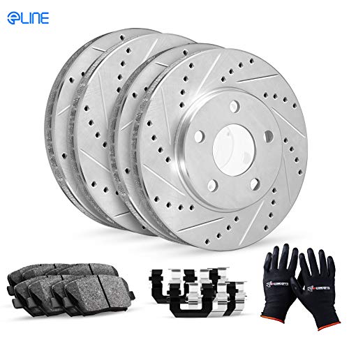 Front R1 Concepts KEDS10719 Eline Series Cross-Drilled Slotted Rotors And Ceramic Pads Kit 