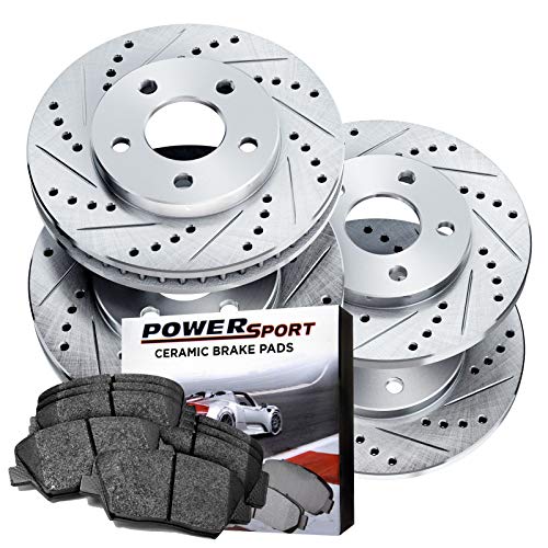 Power Sport Cross-Drilled Slotted Brake Rotors Kit and Ceramic Brake