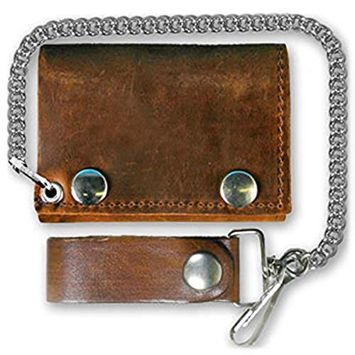 Distressed Natural Brown Leather Trifold Chain Wallet 4