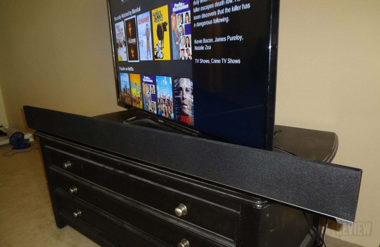 55430w-C2 54" 3.0 Home Theater Sound Bar on stand