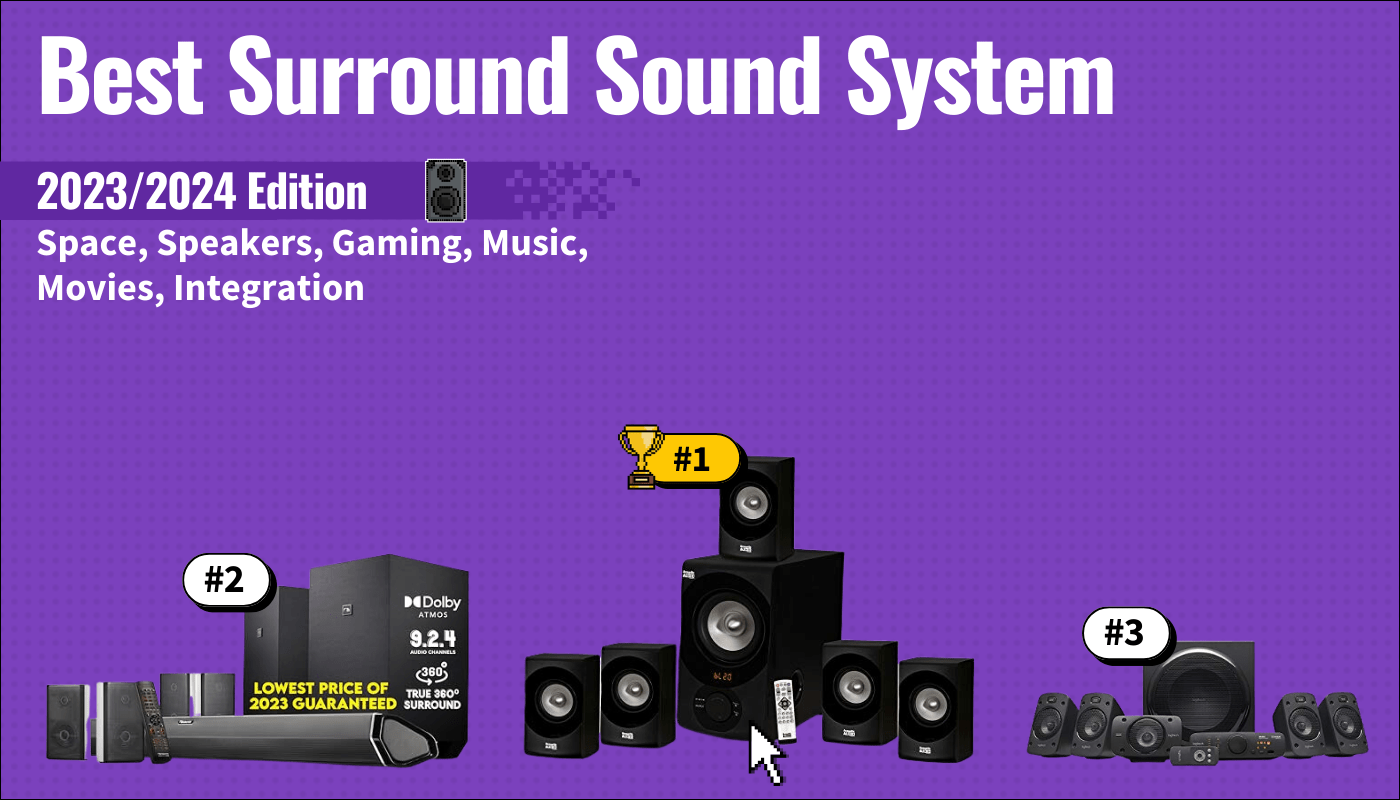 best surround sound system featured image that shows the top three best speaker models