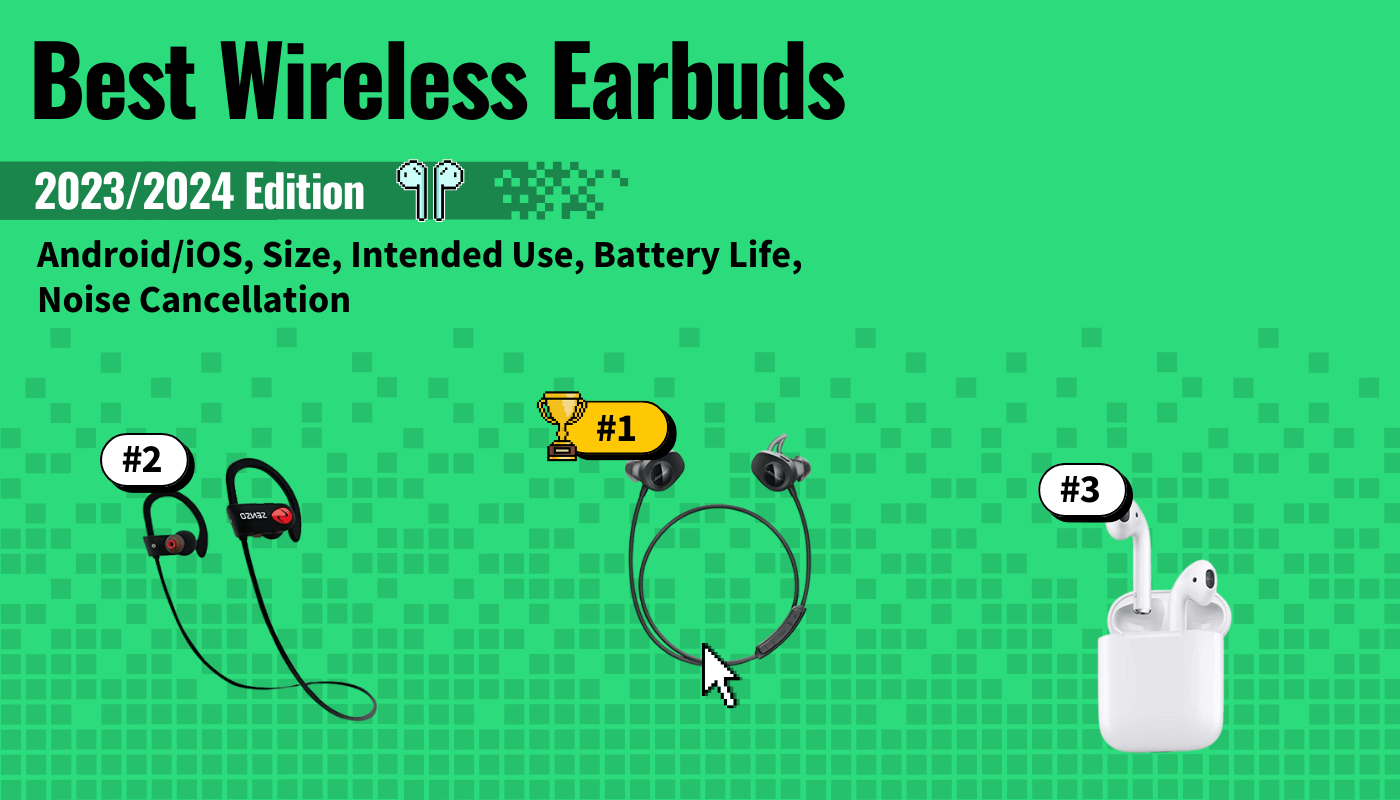 best wireless earbuds featured image that shows the top three best wireless earbud models