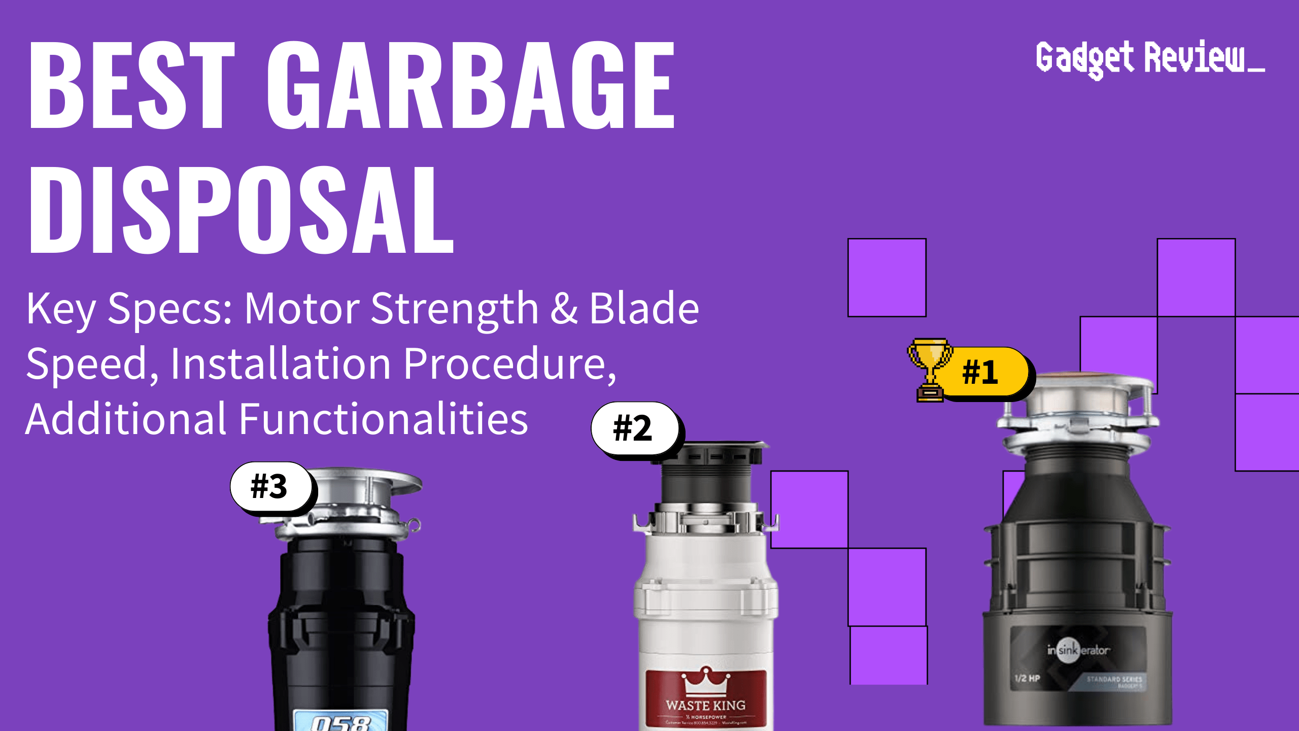 best garbage disposal featured image that shows the top three best kitchen product models