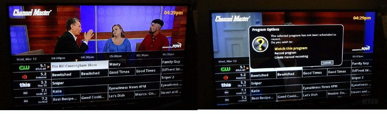 Channel Master DVR+ program guide and recording
