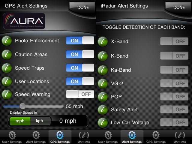 Cobra iRadar Settings
