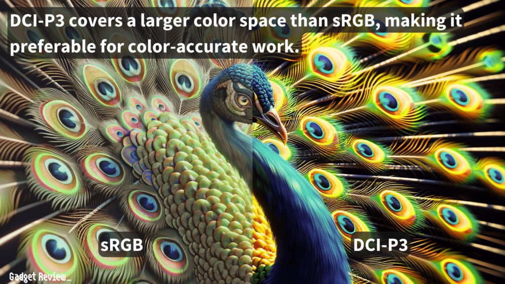 Comparing DCI-P3 and sRGB reveals significant differences in color g