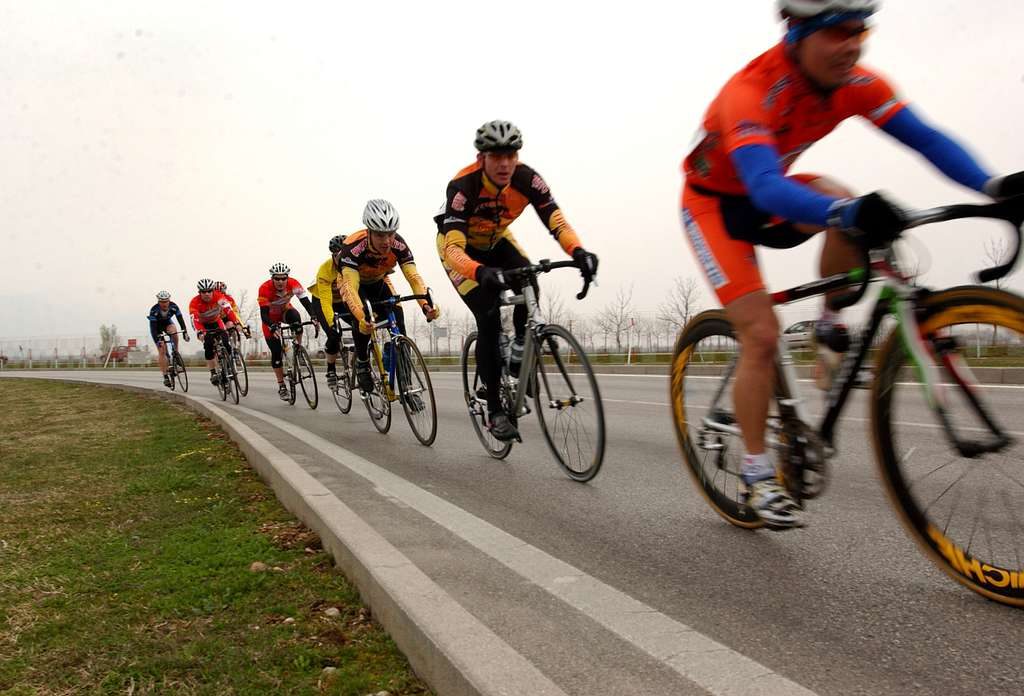 Cyclists riding in paceline