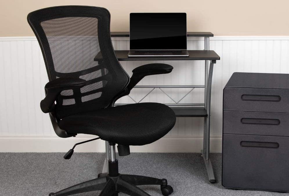 Flash Furniture Mid-Back Black Leather Ergonomic Wood Swivel Task Chair 