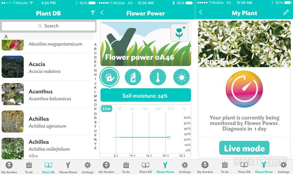 Flower Power Indoor Outdoor Bluetooth Smart Plant Sensor app screens