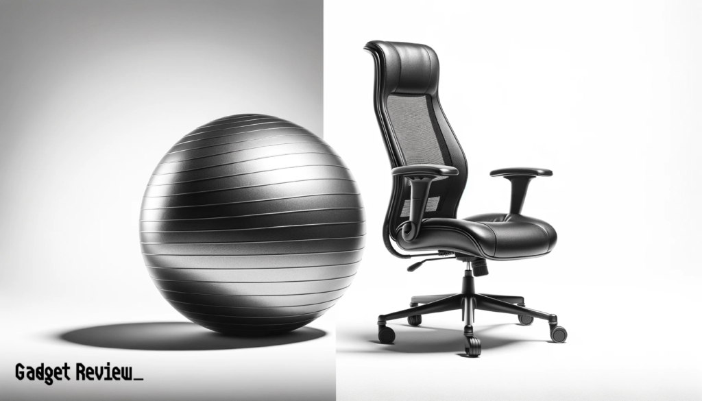 An office chair and an exercise ball