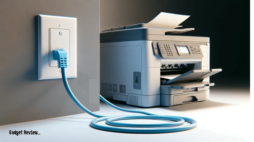 All-in-one printer connected to wall's phone jack.
