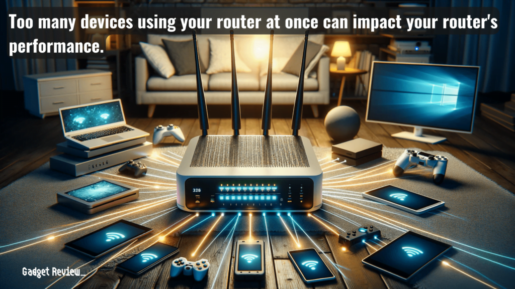router connected to multiple devices like pc, smartphone, tablet, laptop and others
