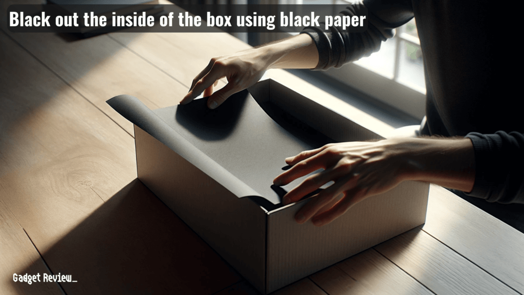 Black out the inside of the box using black paper