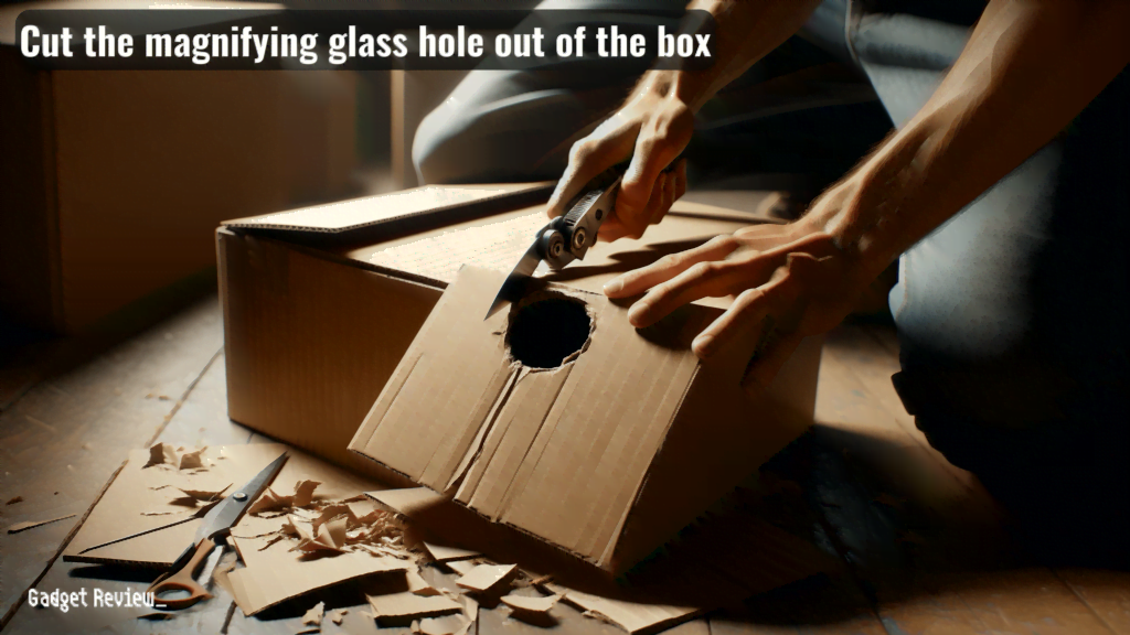 Cut the magnifying glass hole out of the box