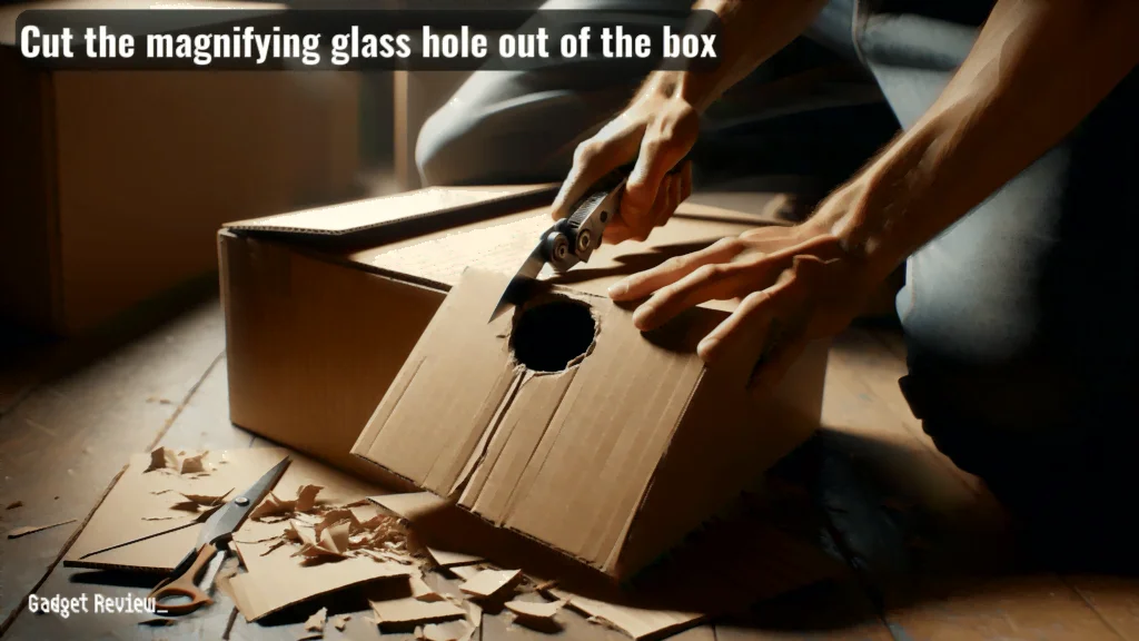 Cut the magnifying glass hole out of the box