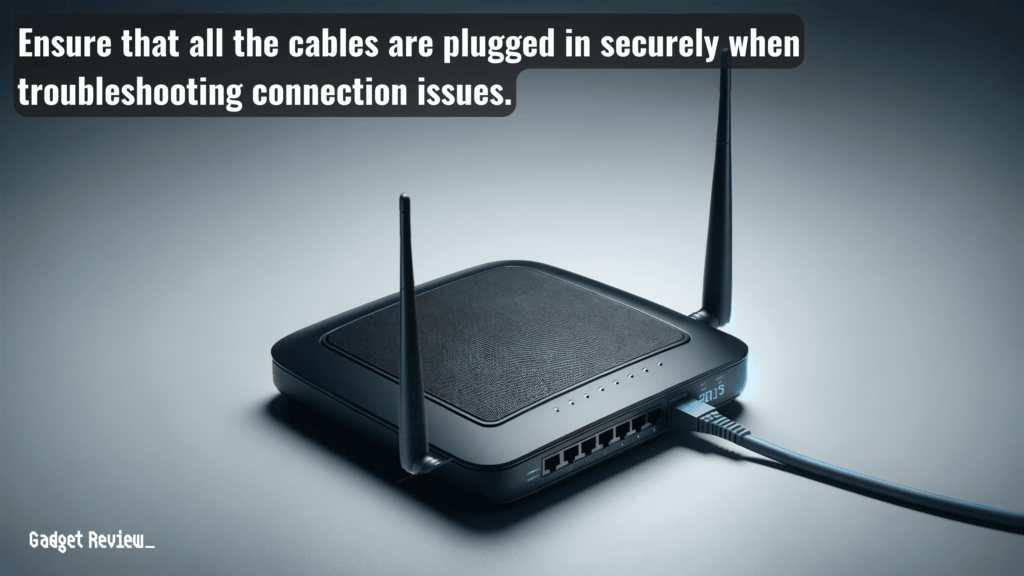 A router with a plugged-in ethernet connection.