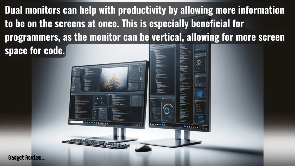 a horizontal and a vertical aligned dual monitor setup.