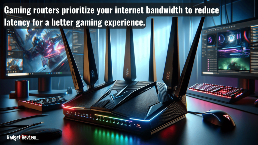 a gaming router with pcs in the background