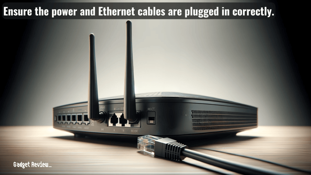 A Wi-Fi router and an ethernet connector cable.