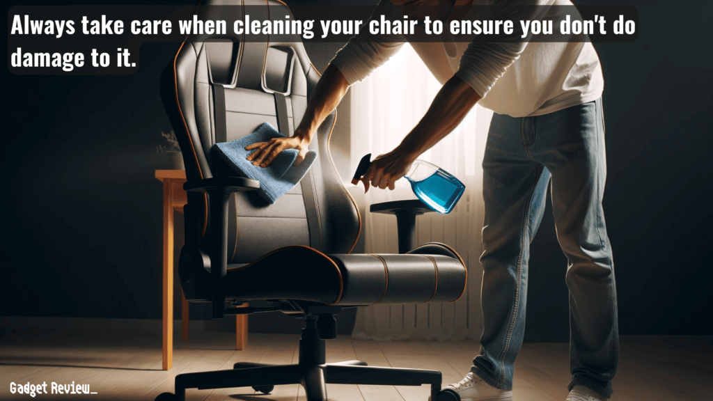 A Person Cleaning a Chair Using a Spray Bottle and Cleaning Wipes