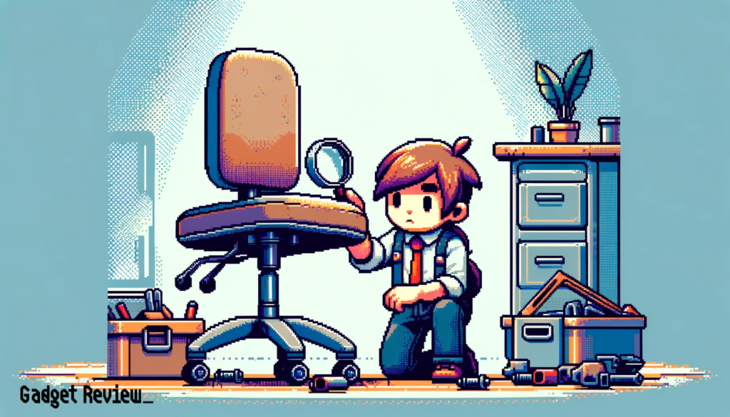Person inspecting an office chair for issues