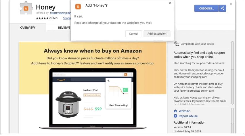 Honey Browser Extension amazon