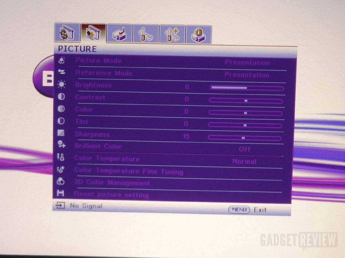 MS517 SmartEco Projector settings screen