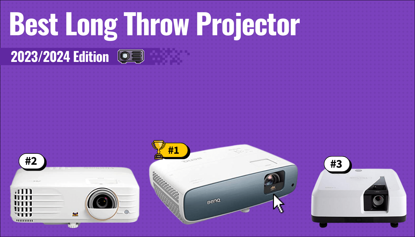 best long throw projector featured image that shows the top three best projector models