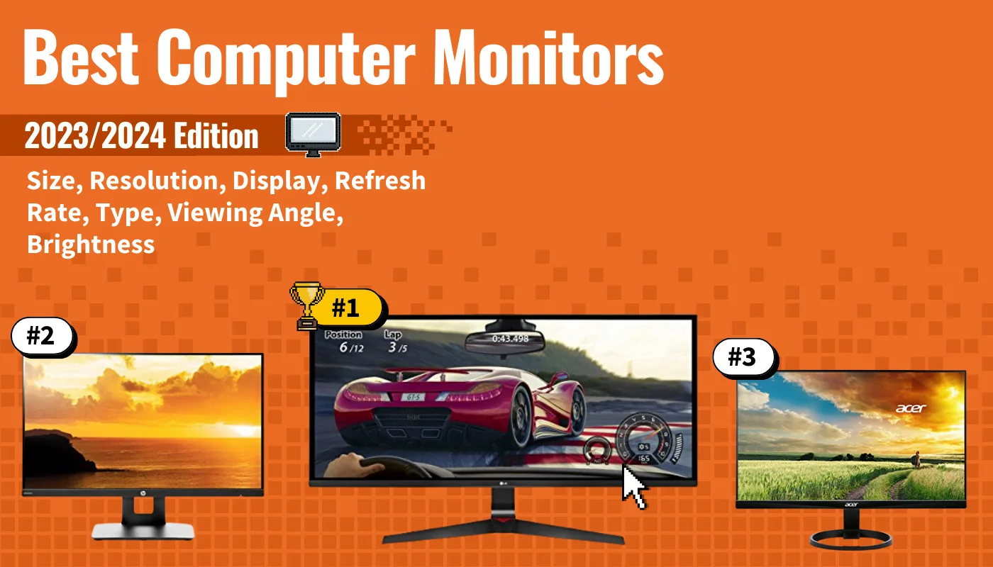 best computer monitors featured image that shows the top three best computer monitor models