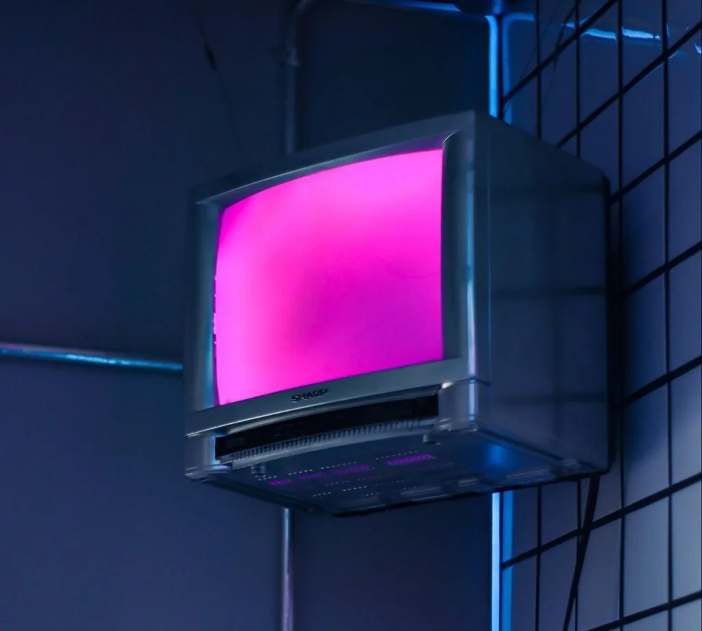 Small TV with pink screen