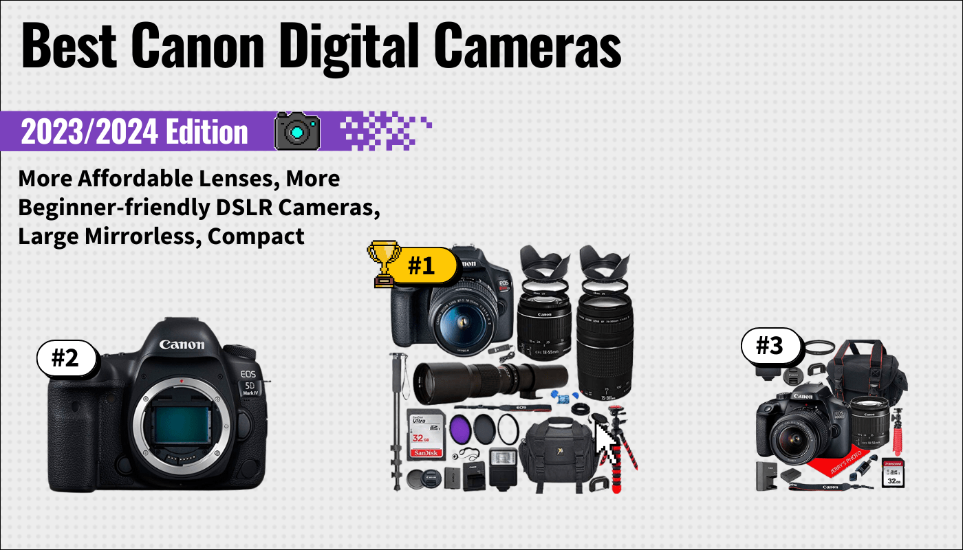 best canon digital cameras featured image that shows the top three best digital camera models