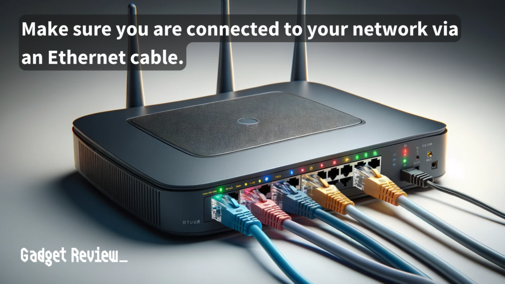 Ethernet cables connected to network device.