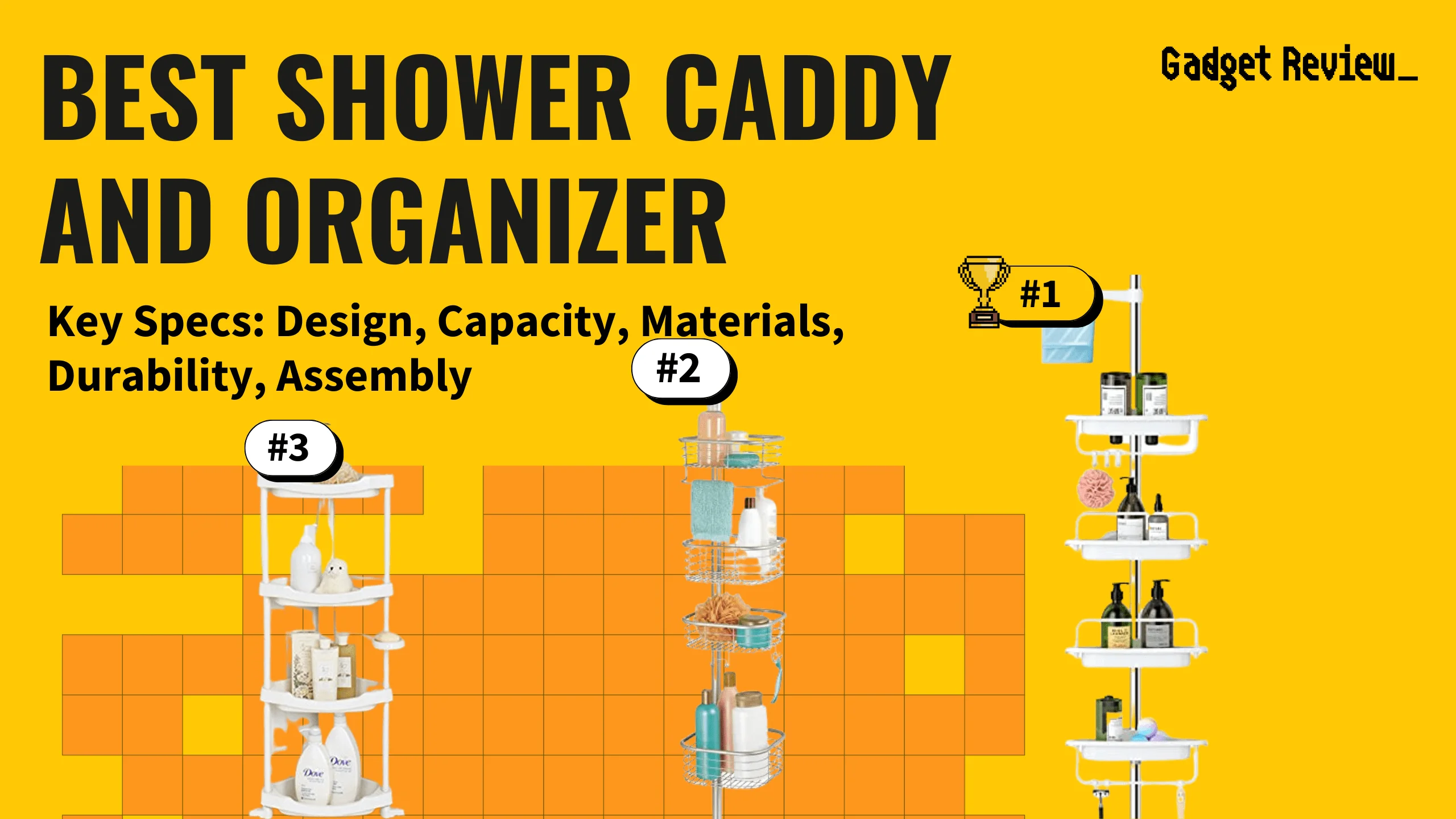 best shower caddy featured image that shows the top three best bathroom essential models