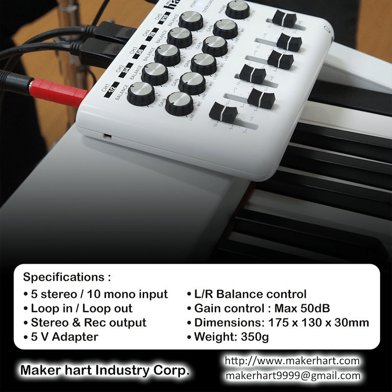 Portable Audio Mixer with 5 Channels Renewed 5 x 1/8 Stereo and 1/4 Mono to Stereo DM2S Adapter Maker Hart LOOP MIXER 