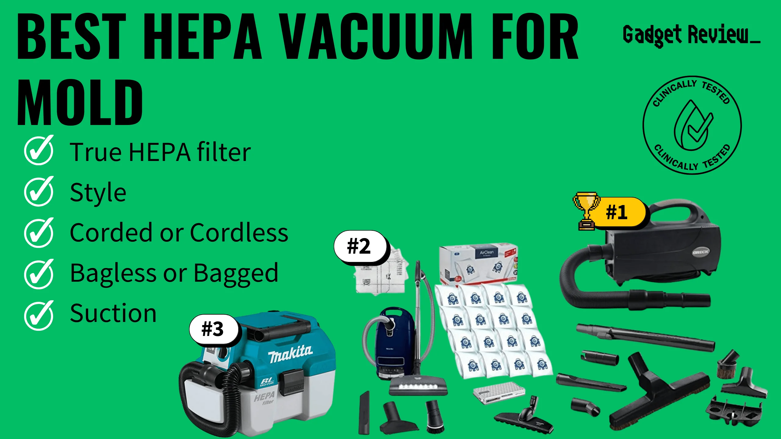 best hepa vacuum for mold featured image that shows the top three best vacuum cleaner models