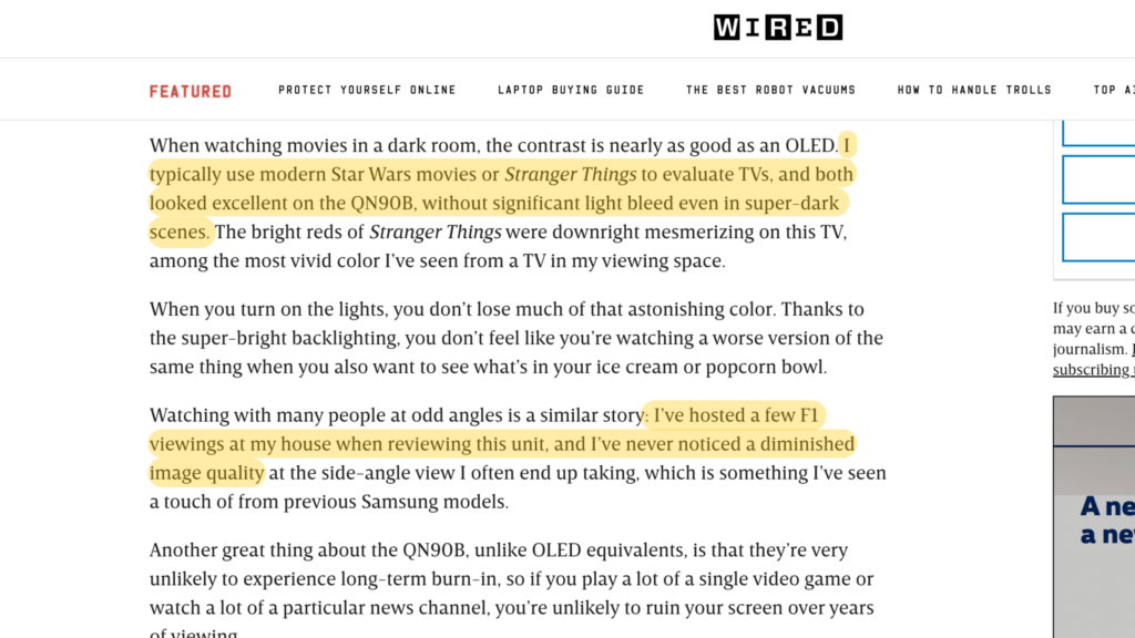 WIRED testing claims in Samsung QN90B review