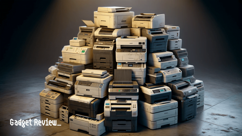 a big pile of old printers