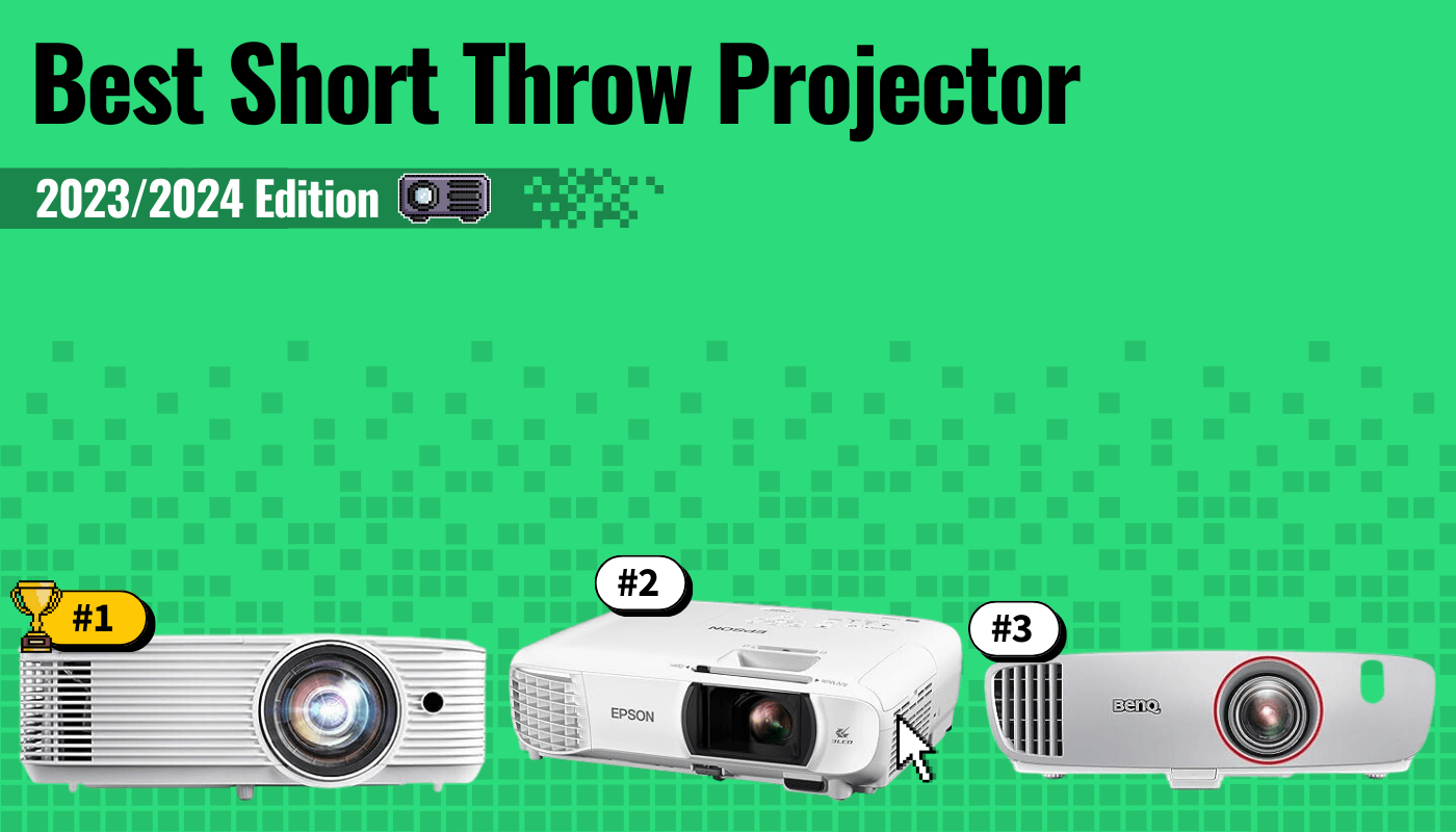best short throw projector featured image that shows the top three best projector models