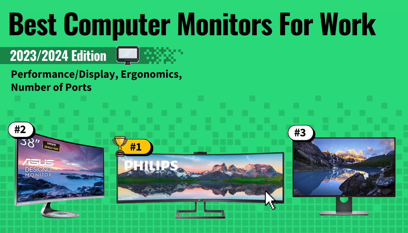 best computer monitors for work featured image that shows the top three best computer monitor models