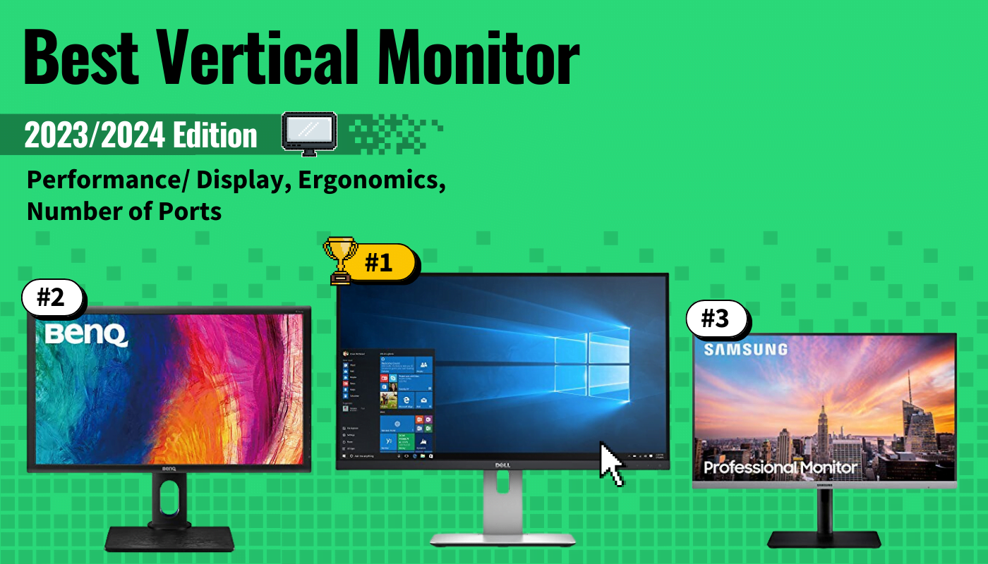 best vertical monitor featured image that shows the top three best computer monitor models