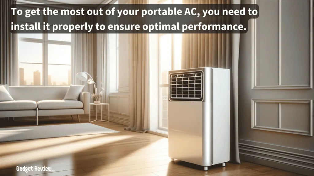A portable ac placed in the middle of the room.